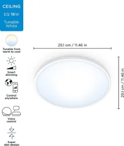 Светильник потолочный умный WiZ SuperSlim Ceiling, 16W, 1500lm, 29,2см, 2700-6500K, Wi-Fi, белый фото