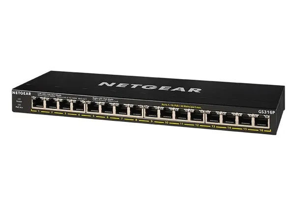 Коммутатор NETGEAR GS316P 16xGE PoE, 115Вт, Неуправляемый