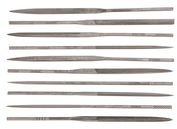 Надфили по металлу TOPEX, набор 10шт, алмазные, диаметр 3мм, рукоятка металл, 140мм