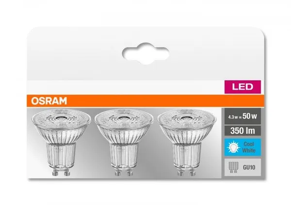 Набор светодиодных ламп 3шт OSRAM LED GU10 4.3Вт 4000К 350Лм PAR16