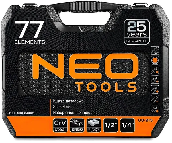 Набор торцевых ключей Neo Tools, 1/2", 1/4", CrV, 77 шт фото №7