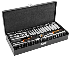 Набор инструментов Neo Tools, набор торцевых головок, 63шт, 1/4", CrV, металлический кейс фото