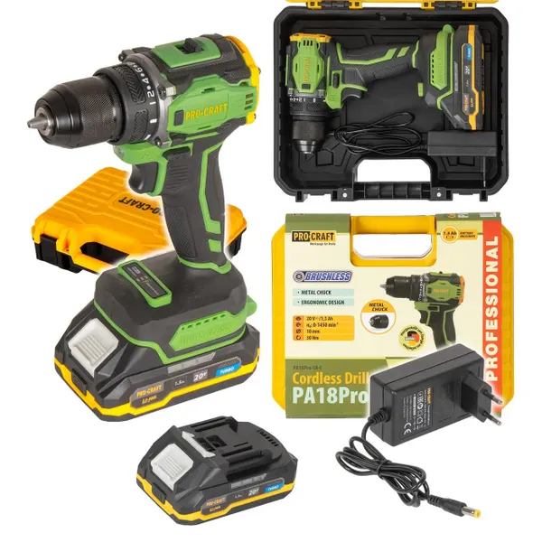 Бесщёточный аккумуляторный шуруповерт Procraft PA-18Pro в кейсе (АКБ+ЗУ) цена в Украине