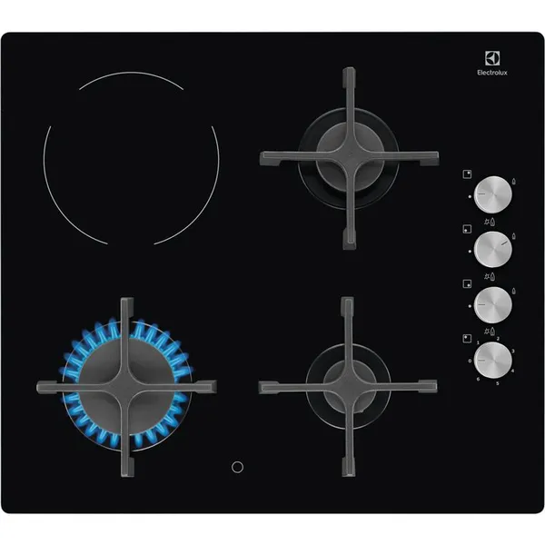 Варочная поверхность Electrolux комбинированная (3 газ + 1 стеклокерам.), 60см, чугун, черный