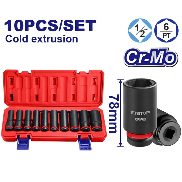Набор ударных головок 1/2" EMTOP EMSS12102L, 10 шт.