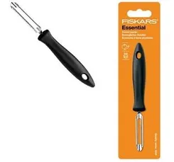 Овощечистка вертикальная Fiskars Essential, с подвижным лезвием, 18.4см, нержавеющая сталь, пластик, черный фото