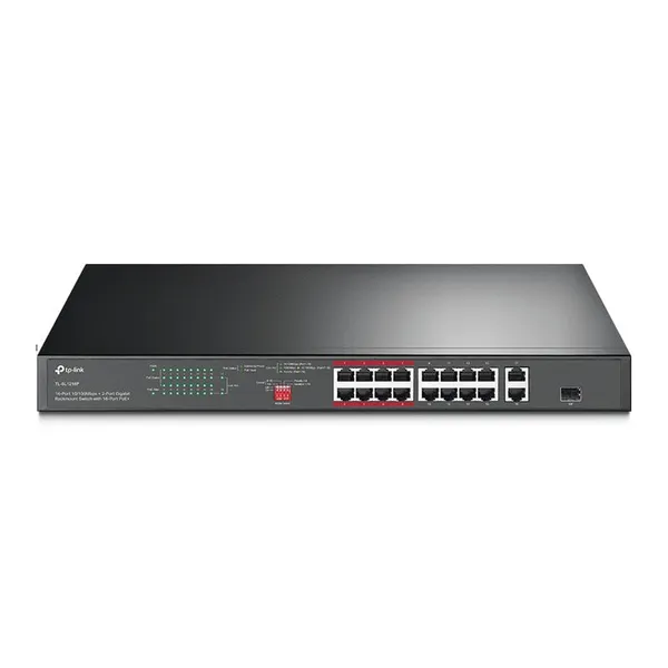 Комутатор TP-LINK TL-SL1218P 16xFE (16xPoE), 2xSFP, 150Вт, Некерований