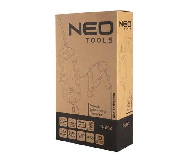 Зарядное устройство автоматическое Neo Tools, 6А/100Вт, 3-150Ач, для кислотных/AGM/GEL аккумуляторов фото №2
