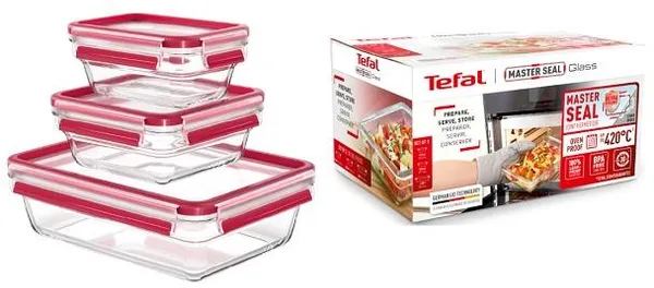 Набор контейнеров Tefal Master Seal, 3шт, жаростойкое стекло, прозрачный