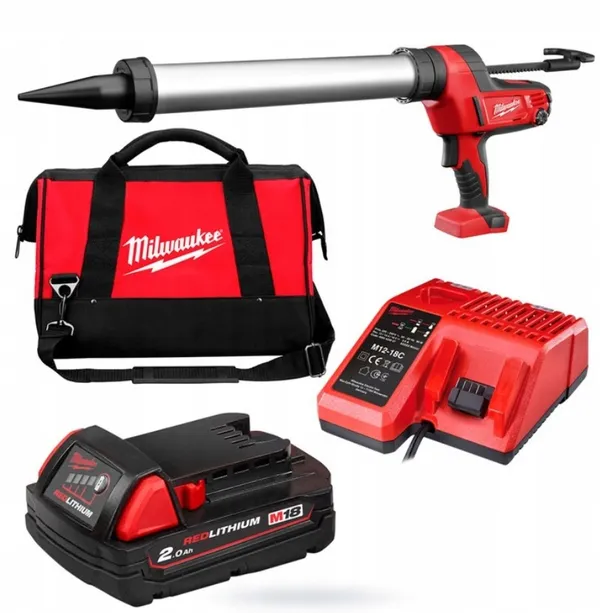 Пістолет для герметиків акумуляторний MILWAUKEE, C18 PCG/600A-201В, 600мл (+ заряд.пристрій, 1 акум., алюм. труба, в сумці для і цена в Украине
