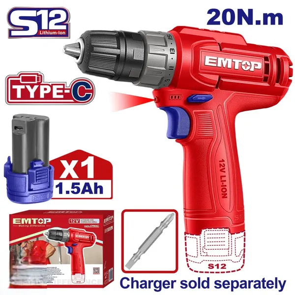 Отвертка аккумуляторная EMTOP ECDL12456 (без ЗУ)