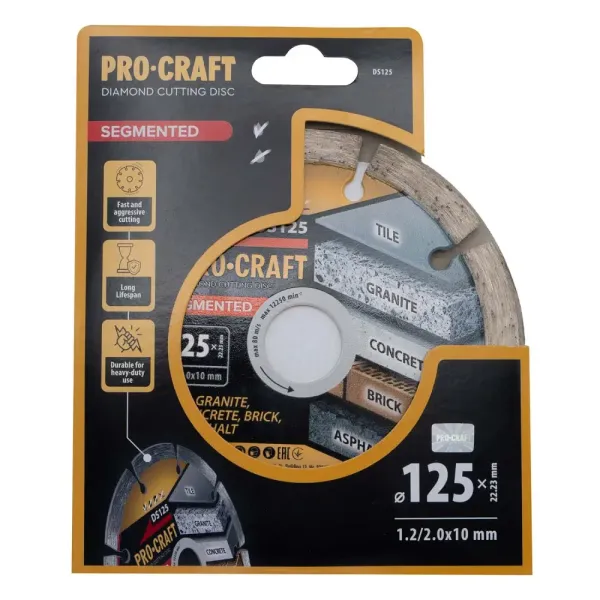 Сегментный алмазный диск 125×2.0×22.23 мм по керамограниту Procraft DS125