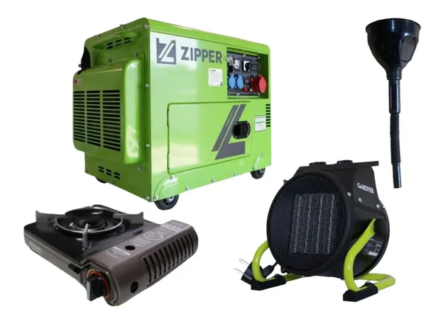 Генератор дизельный Zipper ZI-STE7500DSH, 4.2/5 кВт+ газовая плитка Orcamp CK-505 + электрический обогреватель Gardyer HE2000