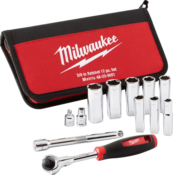 Набір головок метричних 3/8" MILWAUKEE з храповиком, (12шт), в сумці