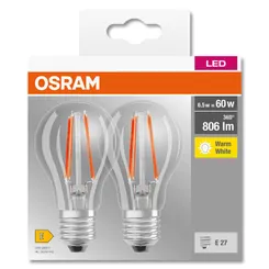 Набор ламп 2шт OSRAM LED E27 6.5Вт 2700К 806Лм A60 фото