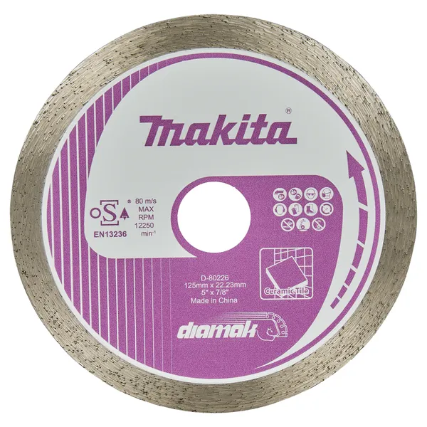 Алмазный диск по керамике сплошной 125x22,23 мм Makita (D-80226)
