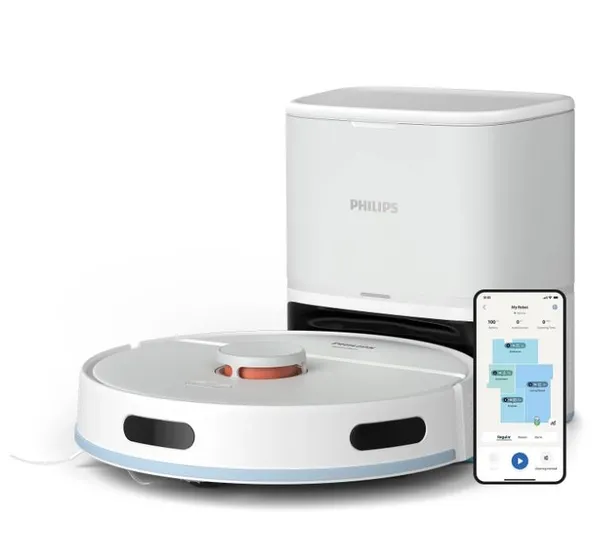 Робот-пылесос Philips Series 2000, h=9.7см, влажная уборка, конт пыль -0.38л, вода -0.3л, автон. раб. до 120мин, EPA 11, Wi-Fi, станция самоочищ., белый