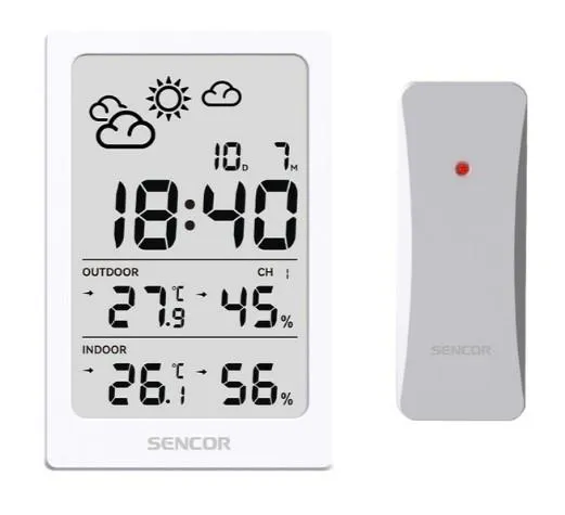 Метеостанція Sencor, внутр/зовн вимірювання, AAAx2+AAx2, темп-ра, вологість, час, білий