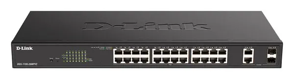 Комутатор D-Link DGS-1100-26MPV2 24xGE PoE, 2xSFP/GE, 370Вт, EasySmart