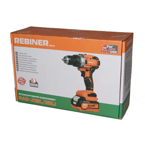 Купить Бесщёточный аккумуляторный шуруповерт Rebiner RAD-21BL/20Li двухскоросной со скидкой