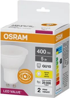 Лампа OSRAM LED GU10 5Вт 3000K 400Лм PAR16 VALUE фото