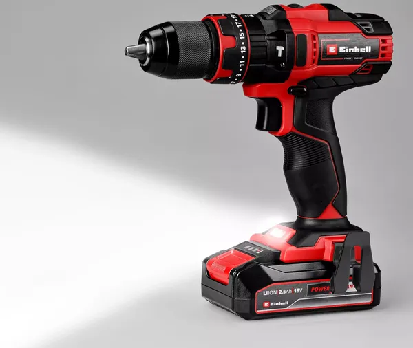 Шуруповерт-дрель ударная акумуляторная Einhell TE-CD 18/44 Li-i (1x2,5Ah), PXC, 18В, аккумулятор 2.5 Ач - 1 шт, 44 Нм, 1.59 кг цена в Украине