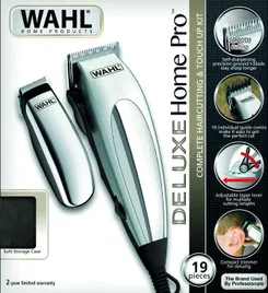 Машинка для стрижки WAHL HomePro Deluxe Combo, от сети, вибрационный мотор, насадок-12, мини-триммер в компл., серебристый фото