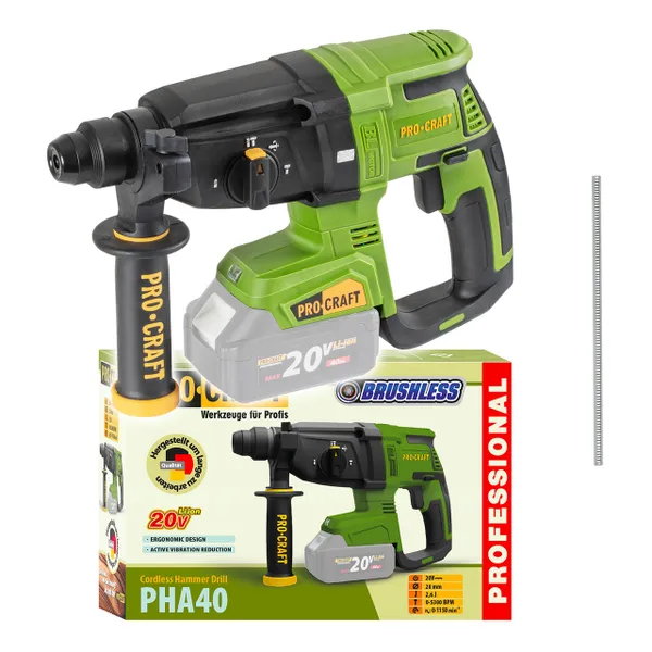 Безщітковий перфоратор акумуляторний SDS-Plus, 2.6 Дж Procraft PHA40 (без АКБ та ЗП)