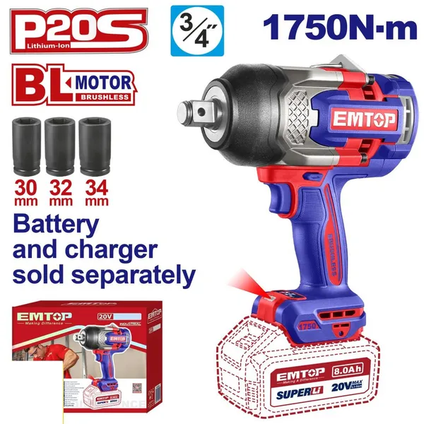 Гайковерт аккумуляторный EMTOP ECIWL201751 (без АКБ и ЗУ)