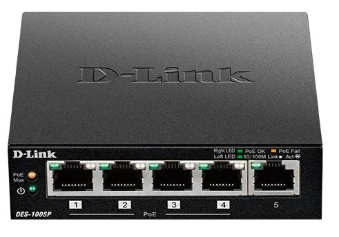 Комутатор D-Link DES-1005P 5xFE PoE (4x PoE, 1x Uplink, 60W)