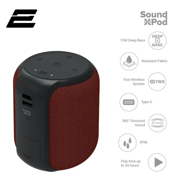 Акустична система 2E SoundXPod TWS, MP3, Wireless, Waterproof Red