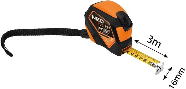 Рулетка Neo Tools, 3мx16мм, с фиксатором сматывания, магнит цена в Украине