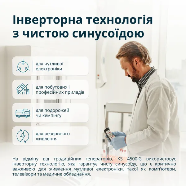 Купити Генератор газобензиновий інверторний Konner&Sohnen KS 4500iG, 230В, 4.5кВт, ручний стартер, 33.5кг зі знижкою