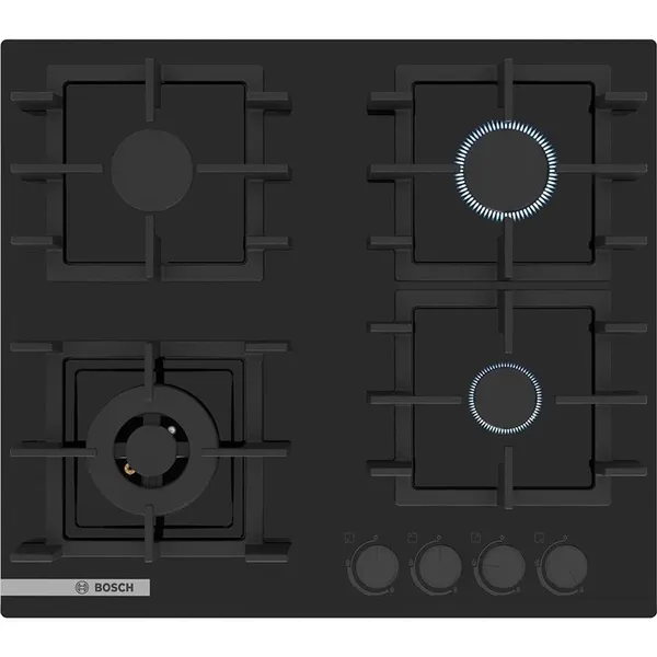 Варочная поверхность Bosch газ на стекле, 60см, чугун, черный