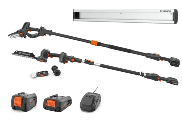 Набір Husqvarna: Гілкоріз Aspire PE5-P4A+штанга KIT (АКБ+ЗП) + Ножиці Aspire S20-P4A+штанга KIT (АКБ+ЗП)+Рейка до системи зберігання
