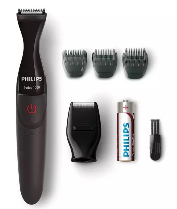 Триммер Philips Multigroom series 1000 для бороды и усов, 1хАА, насадок-4, сталь, черный