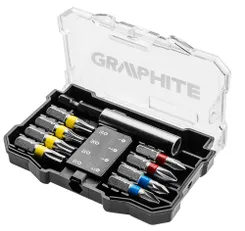 Біти GRAPHITE, набір 9шт, 1/4", подовжувач 60мм, PH,PZ,TX, 25мм, сталь S2, кейс фото