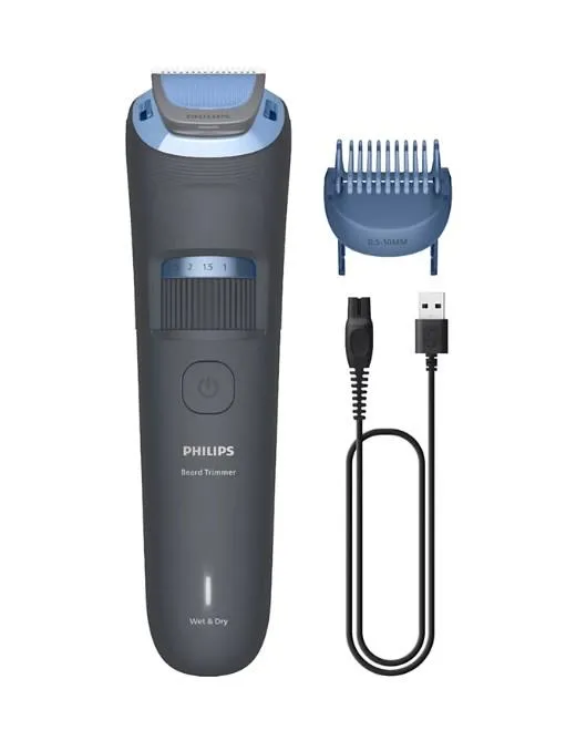 Тример Philips Series 3000, для бороди і вусів, акум., сталь, синій
