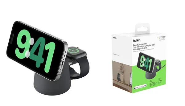 Зарядний пристрій бездротовий Belkin 2в1 MagSafe iPhone/Watch/AirPods, Sand Mass