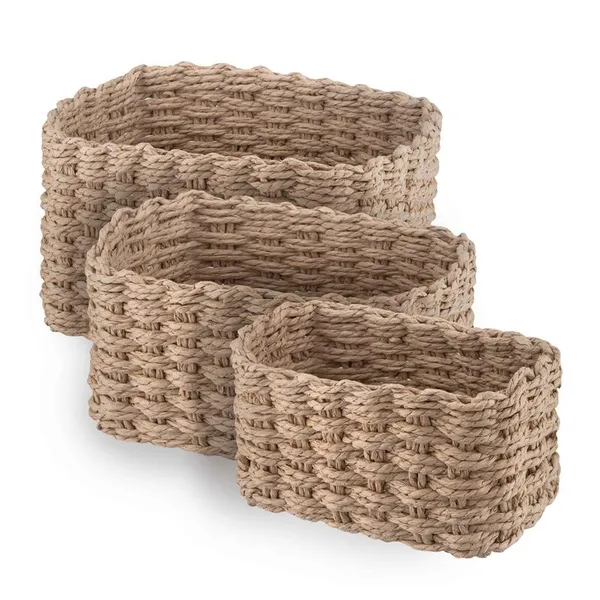 Набор корзин плетеных для хранения ARDESTO Prestigio (3.3/2.2/1.4л), 3 предмета, бумажный шпагат, бежевый