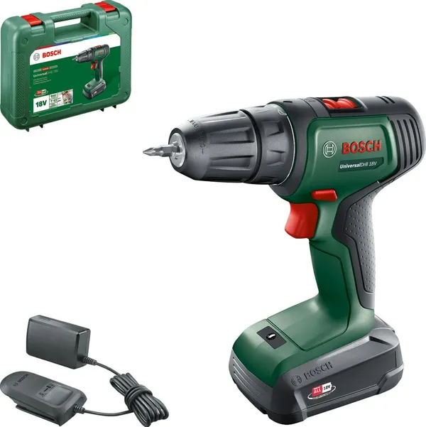 Шурупокрут-дриль акумуляторний Bosch UniversalDrill 18V 18В 1х1.5А·год 20Нм 0-440·0-1450об·хв кейс ЗП 1.3кг