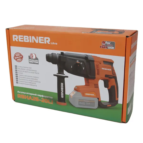 Безщітковий акумуляторний перфоратор 2.6 Дж Rebiner RBHA26-20Li (без АКБ та ЗП) з доставкою