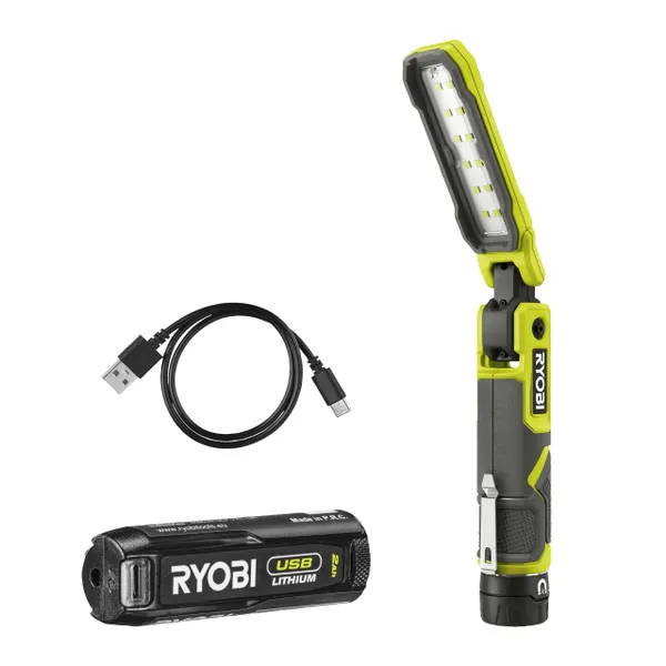 Ліхтар інспекційний акумуляторний Ryobi USB Lithium RLI4-120G, 4В, 2А·год, 650лм, 3 функції освітлення, магніт, затискач ціна в Україні