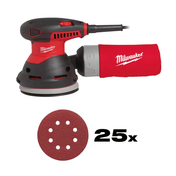 Купить Шліфмашина ексцентрикова MILWAUKEE, ROS 125 E, 300Вт, 125мм (+шліфпапір, пилозбірник, кабель, сумка для інструментів)