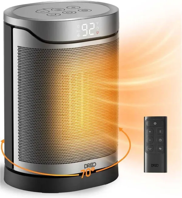 Тепловентилятор Dreo, 20м2, 1500Вт, електр. упр-ння, керамич.нагрів.елемент, пульт ДУ, 3 швидк., срібний ціна в Україні