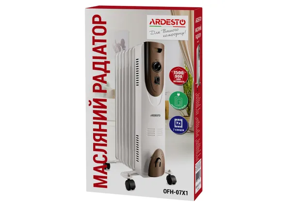 Купить Масляный радиатор ARDESTO, 15м2, 1500Вт, мех. упр-ние, 7 секций, белый со скидкой