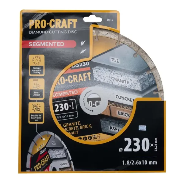 Сегментный алмазный диск 230×2.6×22.23 мм по керамограниту Procraft DS230