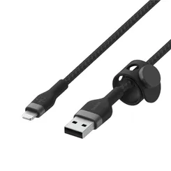 Кабель USB-A > Lightning зарядки/синхронизации Belkin, 1м, витой, силиконовый, с ремешком на магните, черный фото