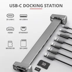 Хаб Trust Dalyx 10-IN-1 USB-С > 4xUSB-А 3.2/2xUSB-С/HDMI/Ehernet/SD/microSD, Алюміній, 0.1м, Сірий фото