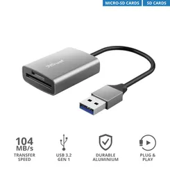 Кардрідер Trust Dalyx USB-A 3.2 > SD/microSD, Алюміній, 0.08м, Сірий фото